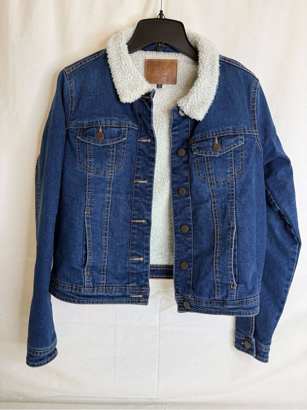BBJ Los Angeles Women's Sherpa Lined Button-Front Denim Jacket Pockets Blue M